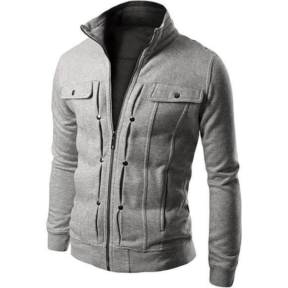 Men's Washed Cotton Military Outdoor Jackets Casual Slim Fit Grey XXL - Picture 1 of 7